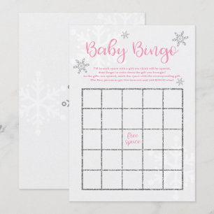 Winter Roze en Zilveren Sneeuwvlok Baby Bingo Kaart