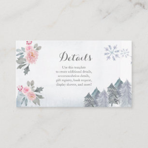 Winter Roze Floral Baby shower Tussenkaart Informatiekaartje