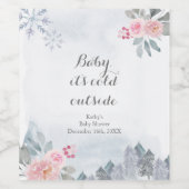 Winter Roze Floral kerstwijn Etiket op fles (Enkel label)