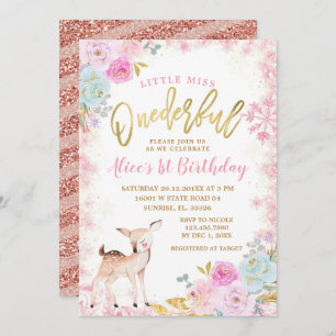 Winter Roze Floral Snowflakes Onederful Reindeer  Kaart