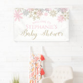 Winter Roze Gouden Glitter Sneeuwvlok Baby shower Spandoek (Insitu)