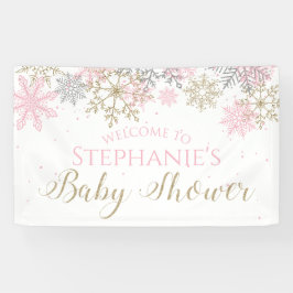 Winter Roze Gouden Glitter Sneeuwvlok Baby shower Spandoek