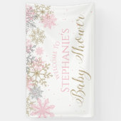 Winter Roze Gouden Glitter Sneeuwvlok Baby shower Spandoek (Verticaal)