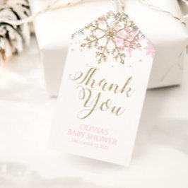 Winter Roze Gouden Sneeuwvlok Baby Shower Favor Ta Cadeaulabel