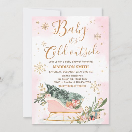 Winter Roze Gouden Sneeuwvlok Baby shower Kaart (Voorkant)
