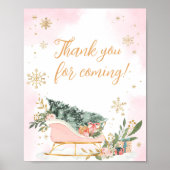 Winter Roze Gouden Sneeuwvlok Bedankt voor uw koms Poster (Voorkant)