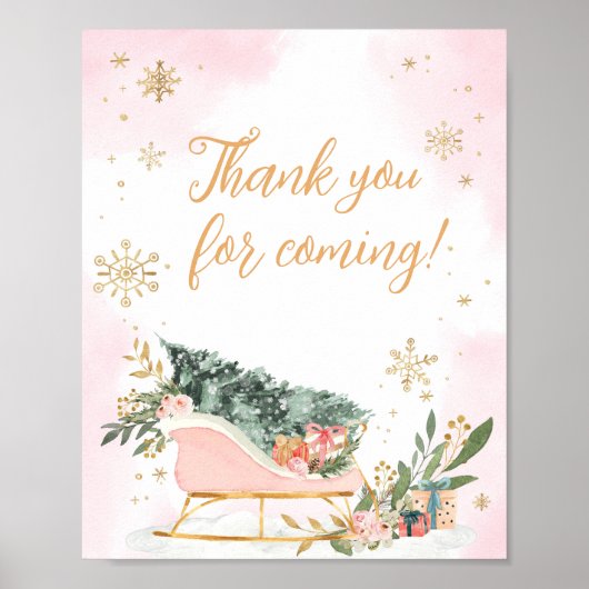 Winter Roze Gouden Sneeuwvlok Bedankt voor uw koms Poster (Voorkant)