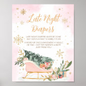 Winter Roze Gouden Sneeuwvlok Late Night Luiers Poster (Voorkant)
