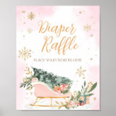 Winter Roze Gouden Sneeuwvlok Luier Raffle Poster (Voorkant)
