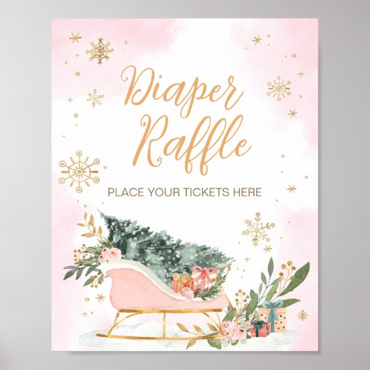 Winter Roze Gouden Sneeuwvlok Luier Raffle Poster (Voorkant)