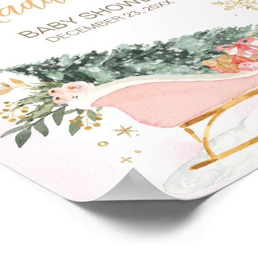 Winter Roze Gouden Sneeuwvlok Welkom Poster (Hoek)