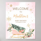 Winter Roze Gouden Sneeuwvlok Welkom Poster (Voorkant)