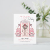 Winter Roze Kerst Deur Nieuw Huis Verhuizen Feestdagenkaart (Staand voorkant)