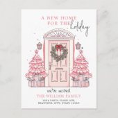 Winter Roze Kerst Deur Nieuw Huis Verhuizen Feestdagenkaart (Voorkant)