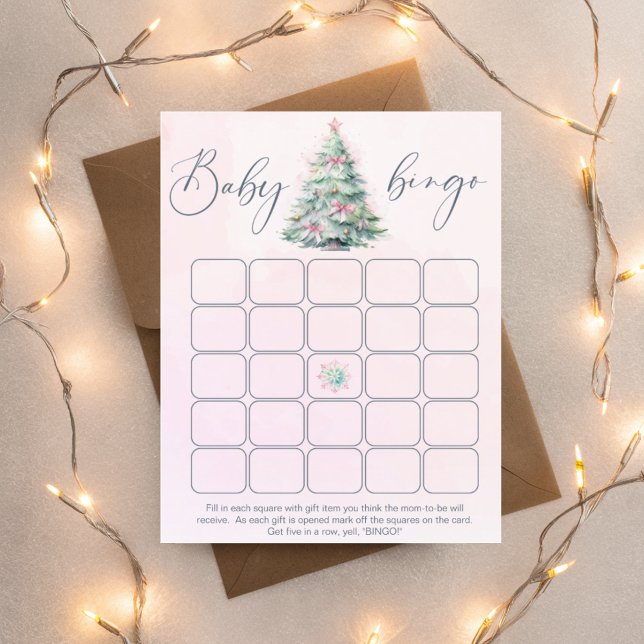 Winter roze kerstboom baby shower bingo spel (Creator heeft geüpload)