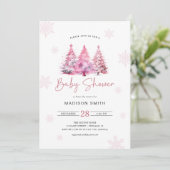 Winter roze kerstboom Baby shower meisje Kaart (Staand voorkant)