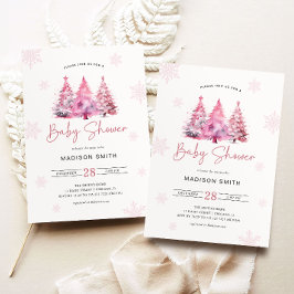 Winter roze kerstboom Baby shower meisje Kaart