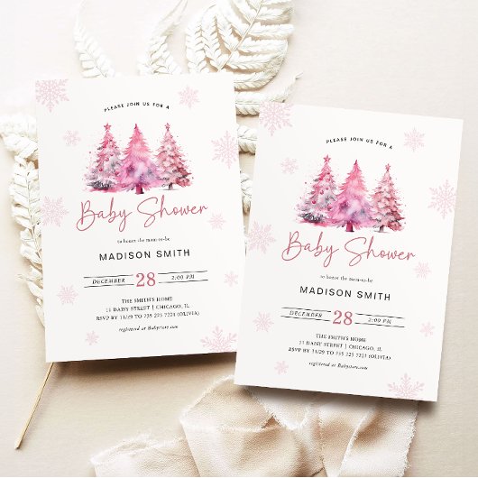 Winter roze kerstboom Baby shower meisje Kaart