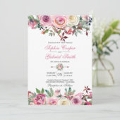 Winter Roze Mauve Roos Floral Pine Branch Wedding Kaart (Staand voorkant)