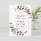 Winter Roze Mauve Roos Floral Pine Branch Wedding Kaart (Staand voorkant)