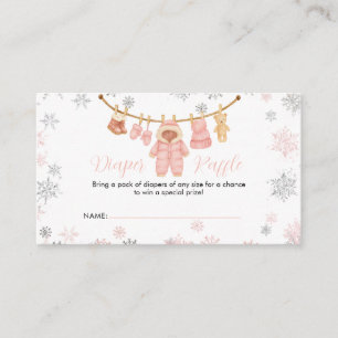 Winter Roze Meisje Baby Shower Sneeuw Luiers Raffl Informatiekaartje