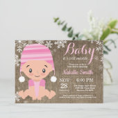 Winter Roze Meisje Baby shower Uitnodiging Burlap (Staand voorkant)