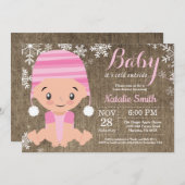 Winter Roze Meisje Baby shower Uitnodiging Burlap (Voorkant / Achterkant)