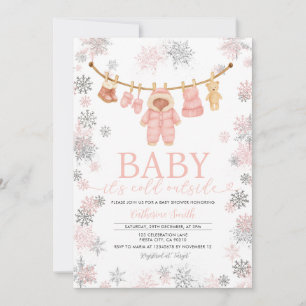 Winter Roze Meisje Het Is Koud Buiten Baby Shower Kaart