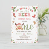 Winter Roze Oh Wat Leuk Rendier 1e Verjaardag Kaart (Staand voorkant)