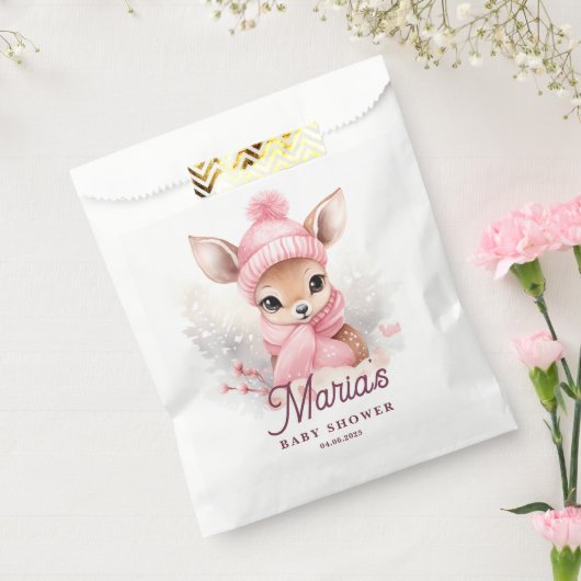 Winter roze pet sjaal herten meisje Party Bedankzakje (Gezegeld)