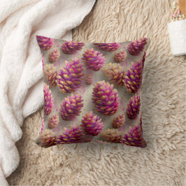 Winter Roze Pine Kegels met Gouden Accenten Kussen