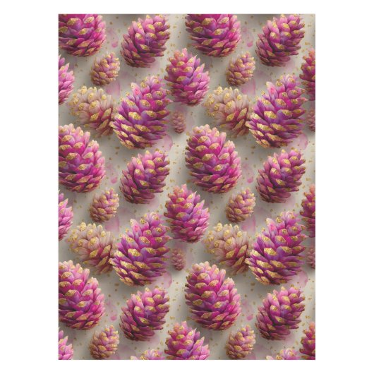 Winter Roze Pine Kegels met Gouden Accenten Tafelkleed (Voorkant)