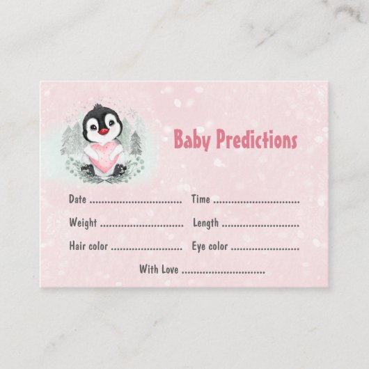 Winter Roze Pinguïn Baby shower Spel Voorspellinge Informatiekaartje (Voorkant)