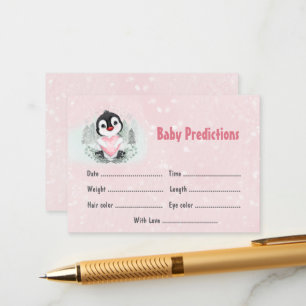 Winter Roze Pinguïn Baby shower Spel Voorspellinge Informatiekaartje