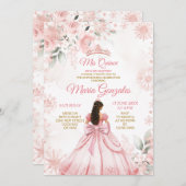 Winter Roze Rose Goud Bloemen Prinses Mis Quince Kaart (Voorkant / Achterkant)