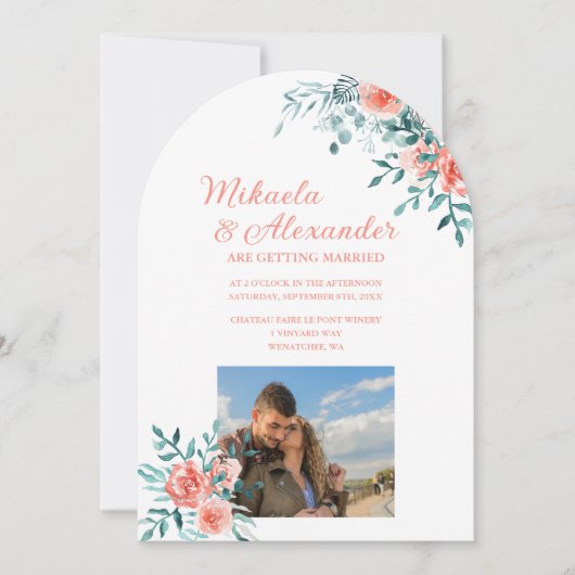 Winter Roze Rozen, Lichtgroene Eucalyptus Bruiloft Kaart (Voorkant)