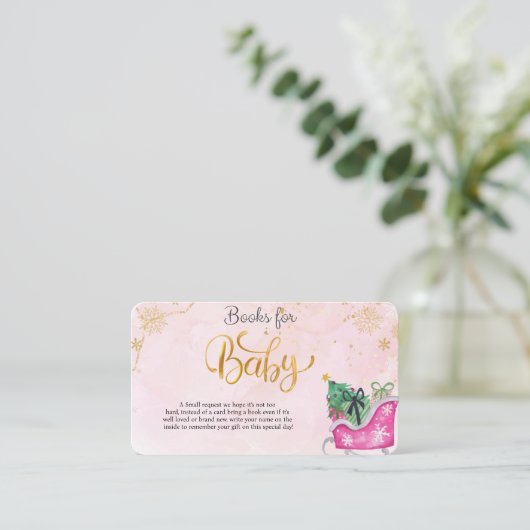 Winter Roze Sleigh Baby shower Boeken voor Baby Informatiekaartje (Staand voorkant)