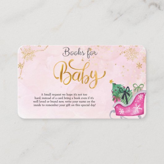 Winter Roze Sleigh Baby shower Boeken voor Baby Informatiekaartje (Voorkant)