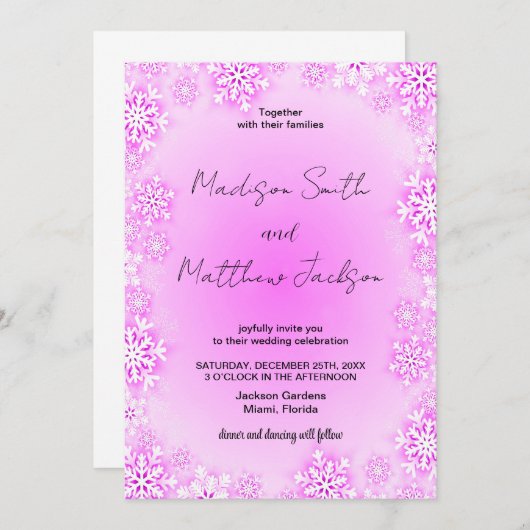 Winter roze sneeuw bruiloft uitnodigingen (Voorkant / Achterkant)