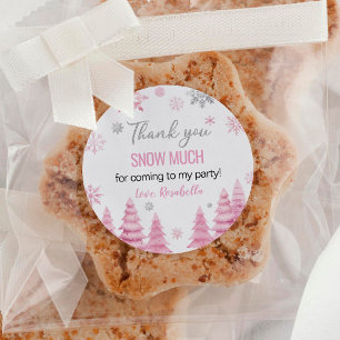 Winter Roze Sneeuwvlok Bedankt Verjaardag Ronde Sticker