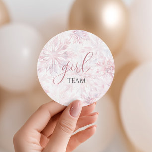 Winter Roze Sneeuwvlok Geslacht Reveal Team Meisje Ronde Sticker