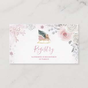 Winter Roze Sneeuwvlokken Slee Baby Shower Cadeau  Informatiekaartje