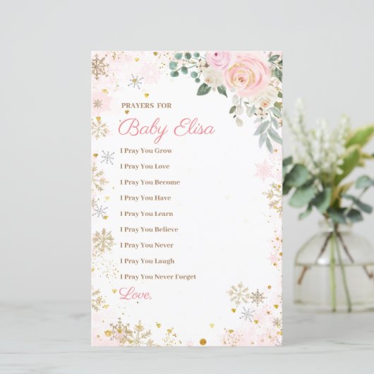Winter Roze Snowflake Floral Prayers voor Baby (Staand voorkant)