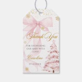 Winter Roze Strik Baby Koud Buiten Baby Shower Cadeaulabel