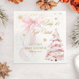 Winter Roze Strik Het Is Koud Buiten Baby Shower Servet