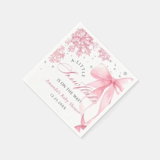 Winter Roze Strik Sneeuwvlokken Baby Borrel Servet (Hoek)