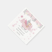 Winter Roze Teddy Bear Sleigh Meisje Baby shower Servet (Hoek)