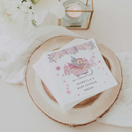 Winter Roze Teddy Bear Sleigh Meisje Baby shower Servet