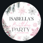 Winter Roze Verjaardag Ronde Sticker<br><div class="desc">Winter Roze Wonderland Verjaardag Classic Ronde Sticker, </div>