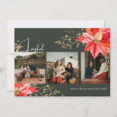 Winter Roze Vrolijke Drie Foto Kerstvakantie Feestdagenkaart (Voorkant)